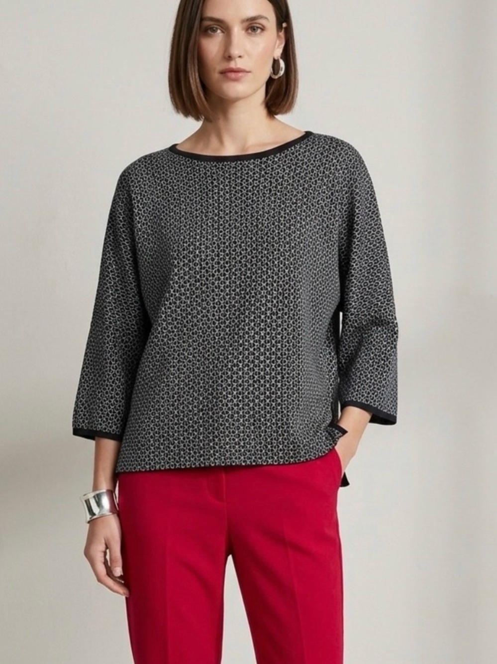 Max Studio Black & White Geometric Boatneck Tunic